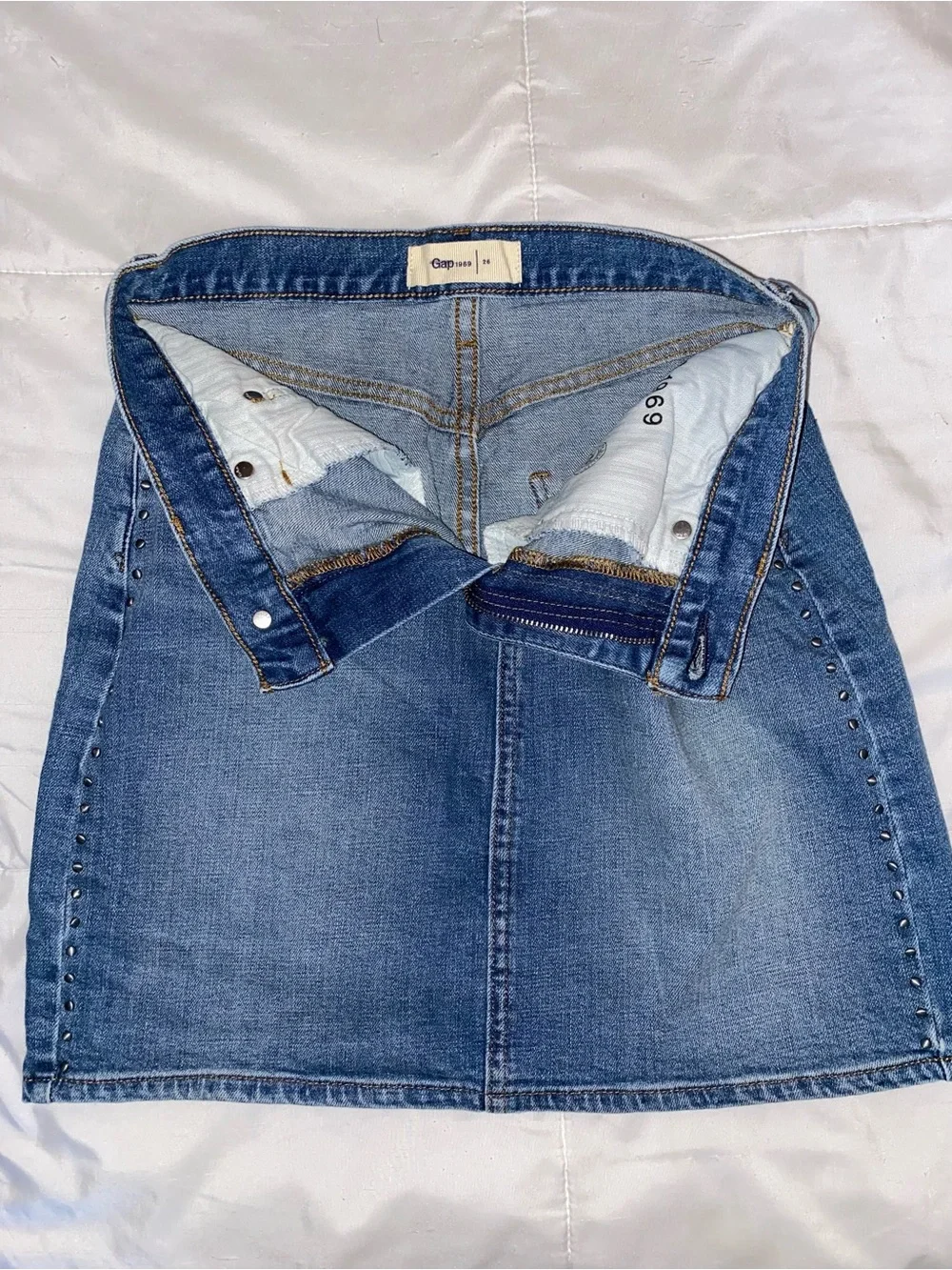 GAP Light Blue Denim Mini Skirt with Side Studs